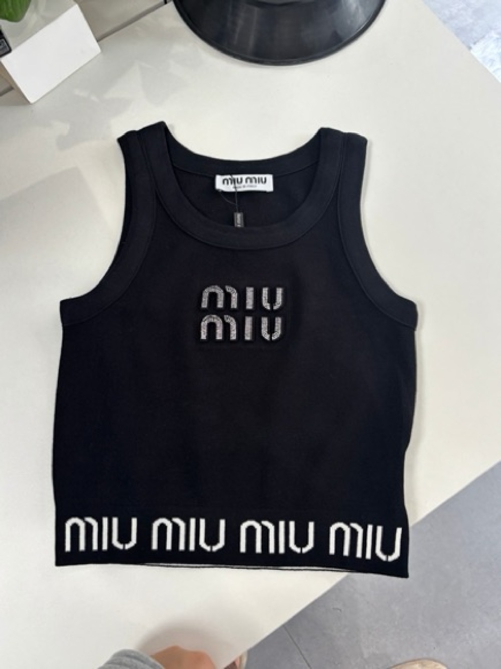 Miu Miu Black Logo Knit Tank Top